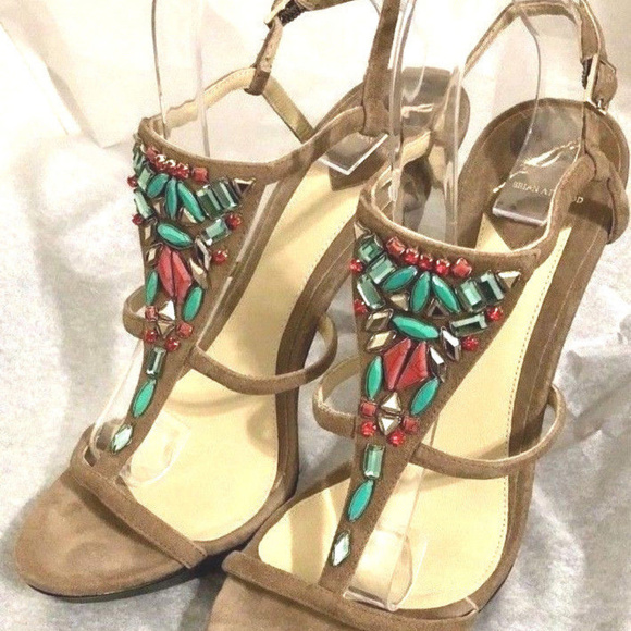 B Brian Atwood Shoes - B Brian Atwood Jeweled Sandals Donosa Suede 8.5